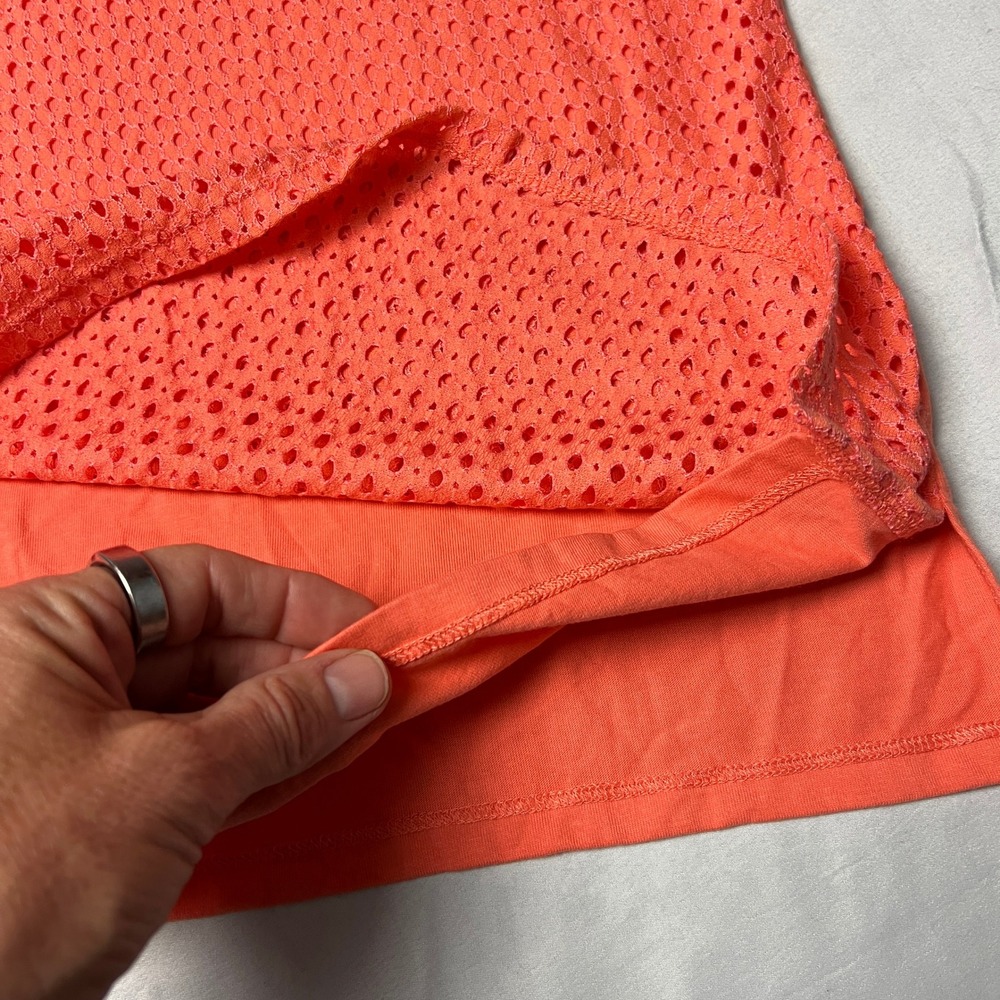 Allison Daley Women's 2X Cottagecore Coral Knit Lattice Overlay Short Sleeve Top - Picture 6 of 9